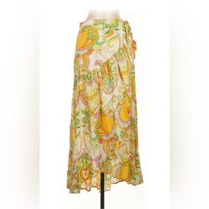 Haute Hippie boho yellow paisley wrap skirt sz L